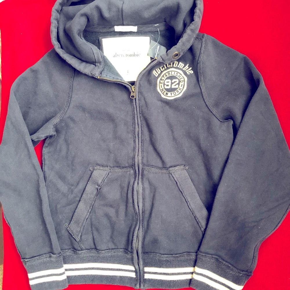 Abercrombie Kids Boy navy Blue Hoodie Jacket L NWT